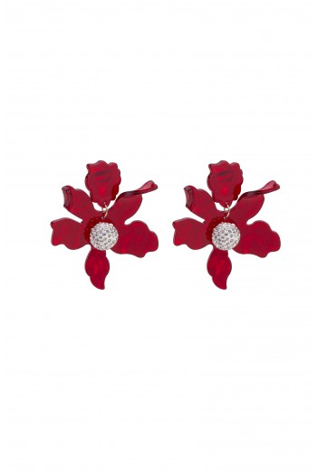 Red flower drop earrings